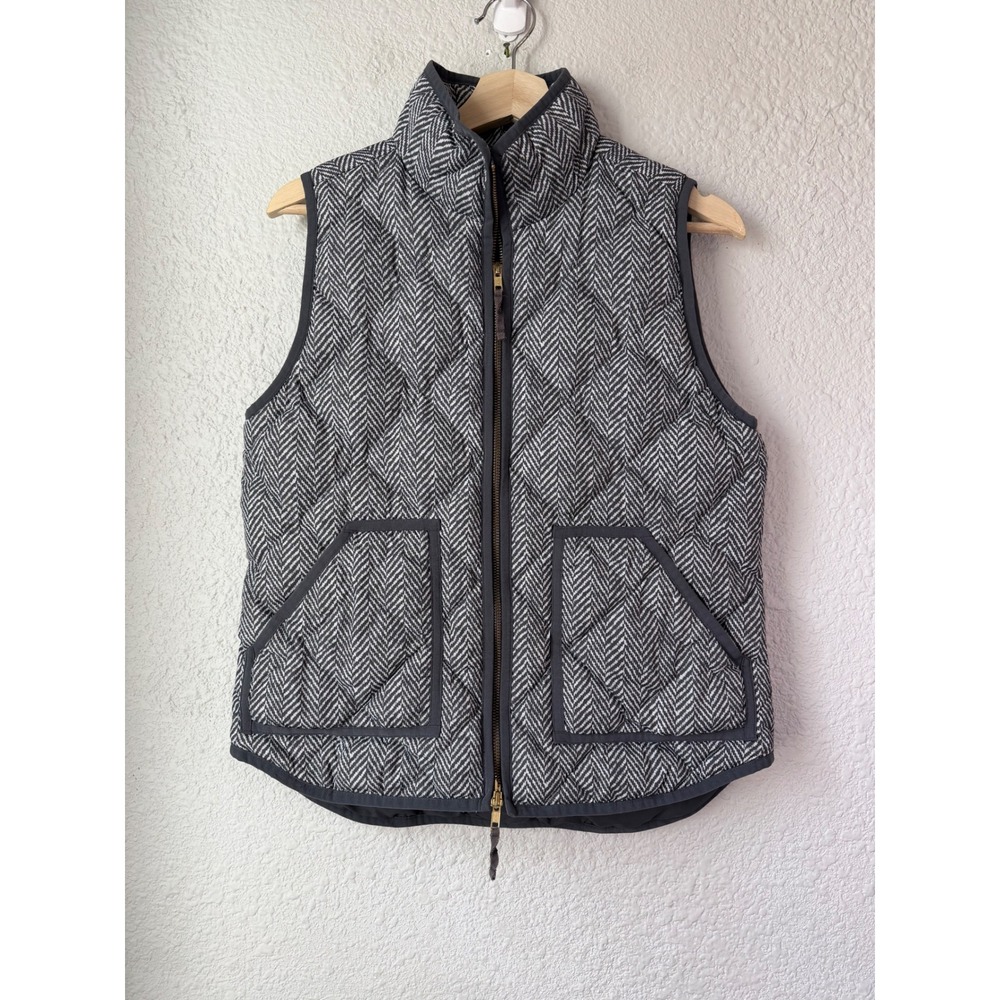 J.Crew Excursion Puffer Vest‎ Small Herringbone Quilted Down Black Gray